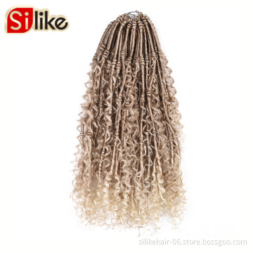 Ombre Brown 20 Inch Hippie Locs Boho Style Faux Locs With Curly Hair Goddess Locs Crochet Synthetic Braids Hair Extensions